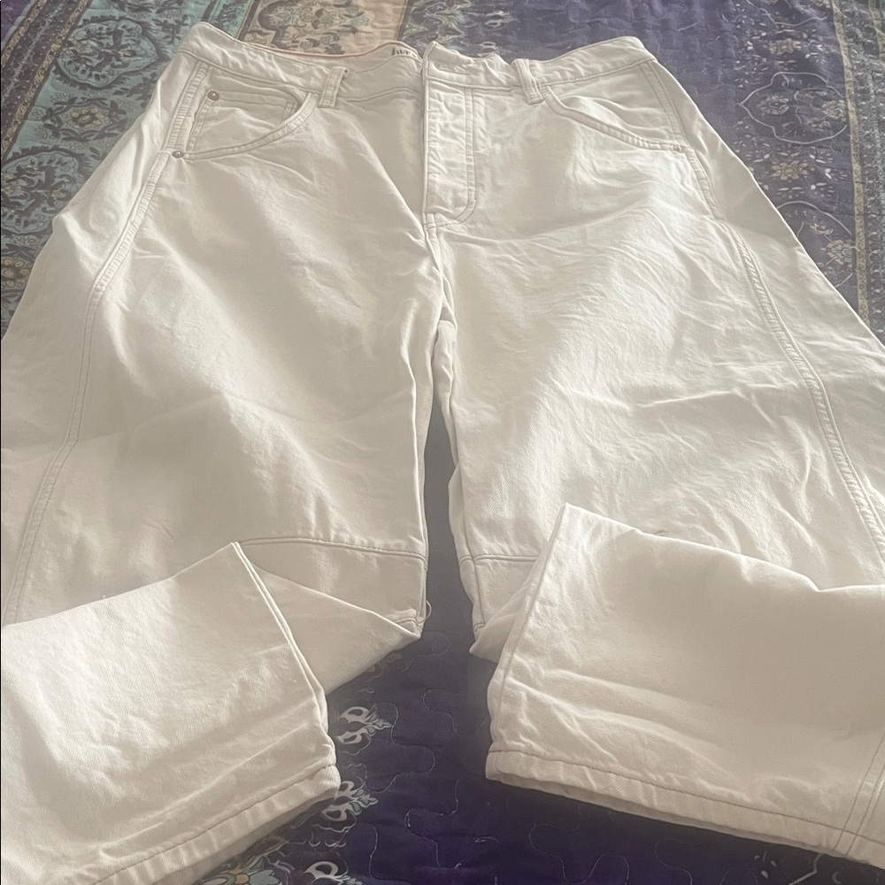 We the Free cream colored barrel jeans, size 30